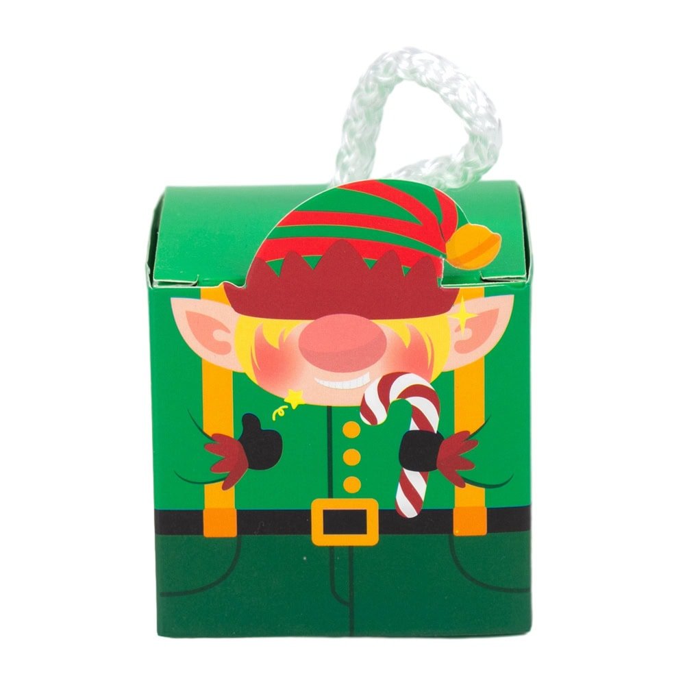 Cutie pătrată de Crăciun cu mâner de sfoară alb - verde (set 50 buc) - CraftUp