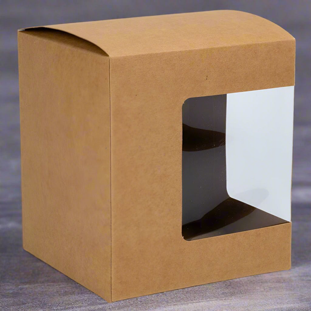 Cutie pătrată din hârtie cu fereastră pe o parte - kraft (set 50 buc) 11x10.5x12.4cm - CraftUp