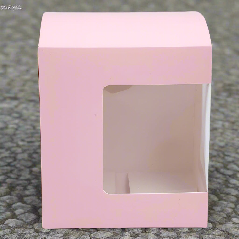 Cutie pătrată din hârtie cu fereastră pe o parte - roz (set 50 buc) 11x10.5x12.4cm - CraftUp