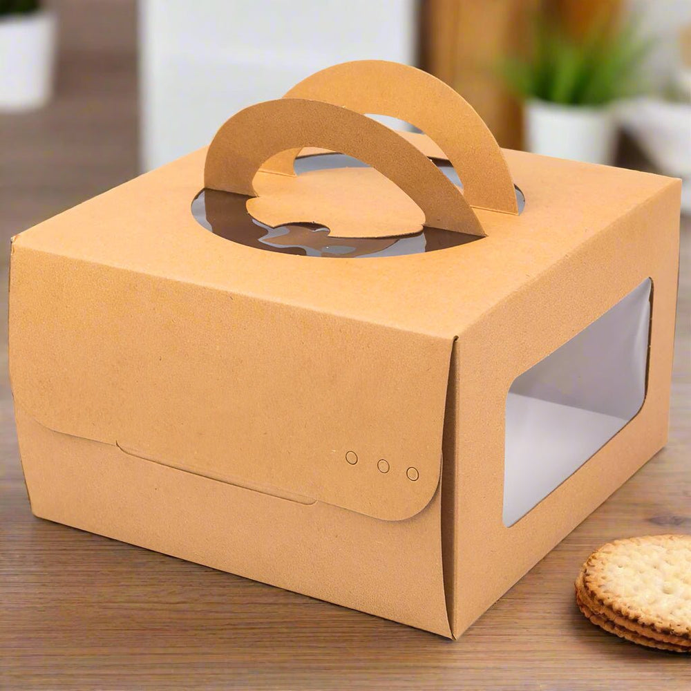 Cutie pătrată kraft cu fereastră și mâner decorativ (set 10 buc) - CraftUp