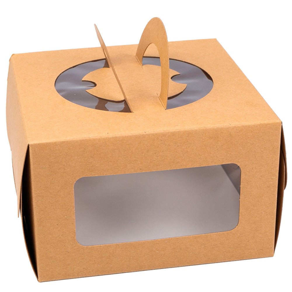 Cutie pătrată kraft cu fereastră și mâner decorativ (set 10 buc) - CraftUp