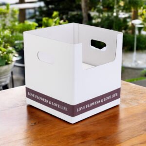 Cutie pătrată pentru ghiveci cu mâner – alb 24x24x26cm - CraftUp