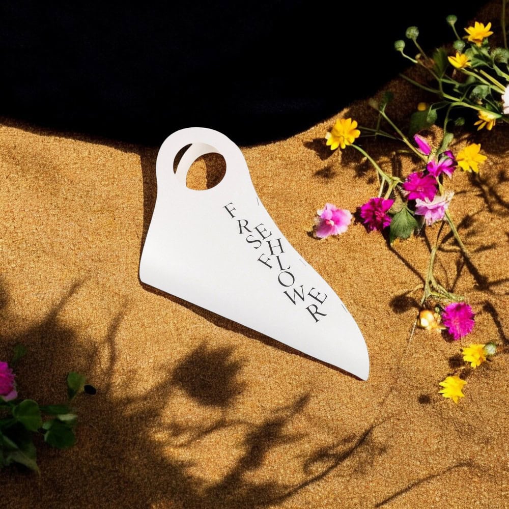 Cutie pentru flori cu mâner rotund și mesaj Fresh Flowers - alb (set 10 buc) - 34x28cm - CraftUp