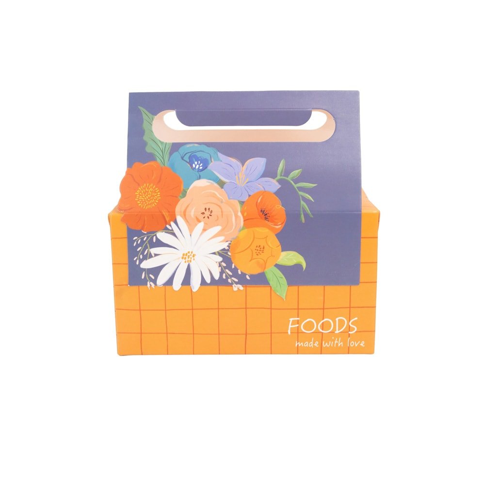 Cutie pentru prânz cu mâner model floral - portocaliu (set 25 buc) - CraftUp