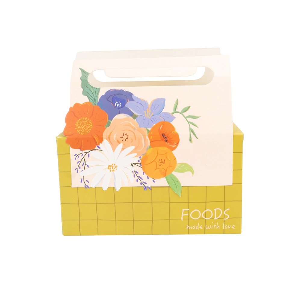 Cutie pentru prânz cu mâner model floral - verde (set 25 buc) - CraftUp