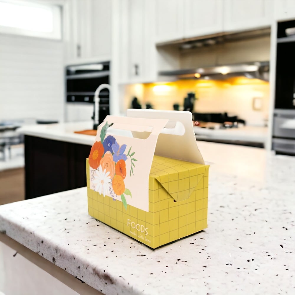 Cutie pentru prânz cu mâner model floral - verde (set 25 buc) - CraftUp