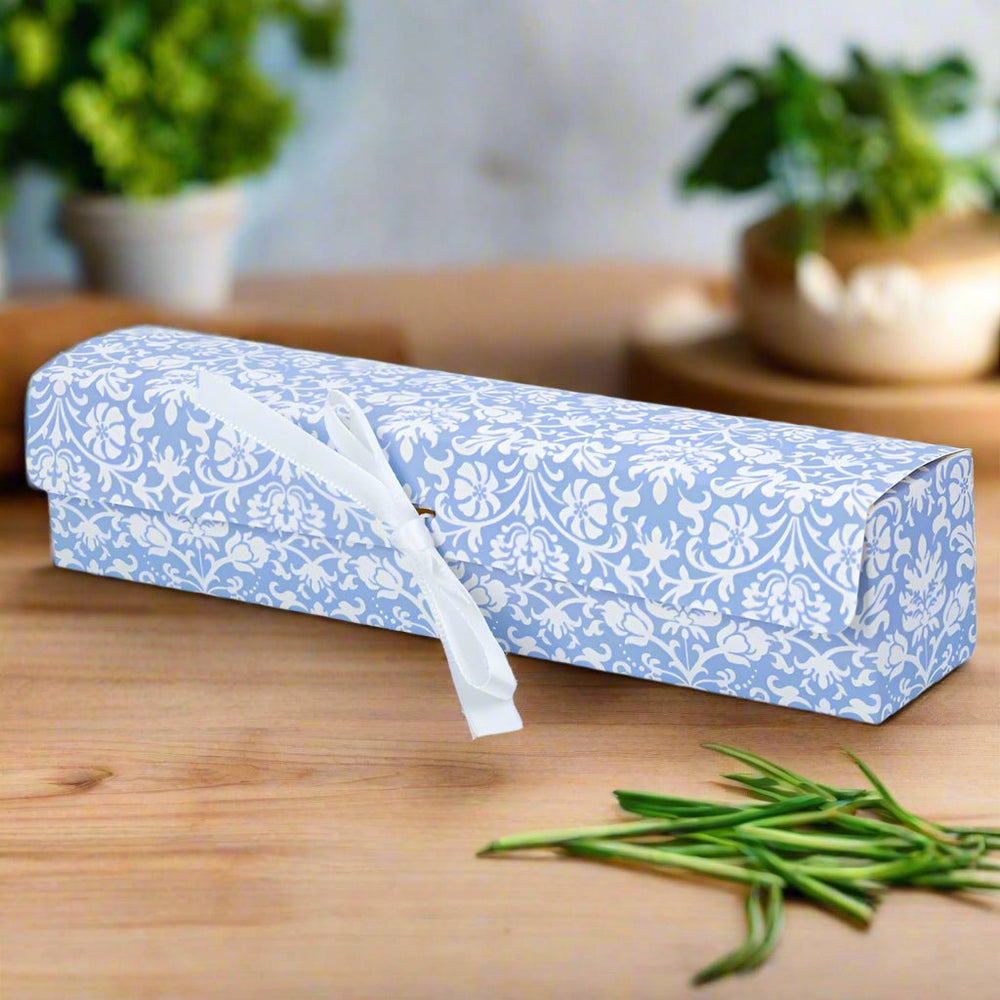 Cutie rigletă cu panglică albă - albastru (set 10 buc) - 19x4x3.8cm - CraftUp