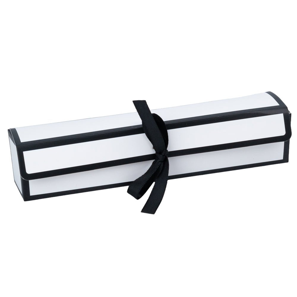 Cutie rigletă cu panglică neagră - alb (set 10 buc) - 19x4x3.8cm - CraftUp