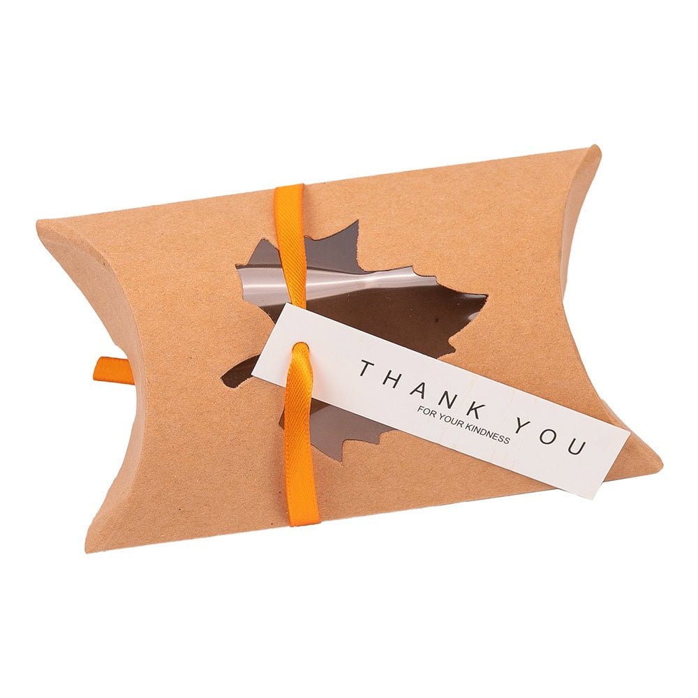 Cutie stil pernă cu fereastră în formă de frunză - kraft (set 50 buc) - CraftUp