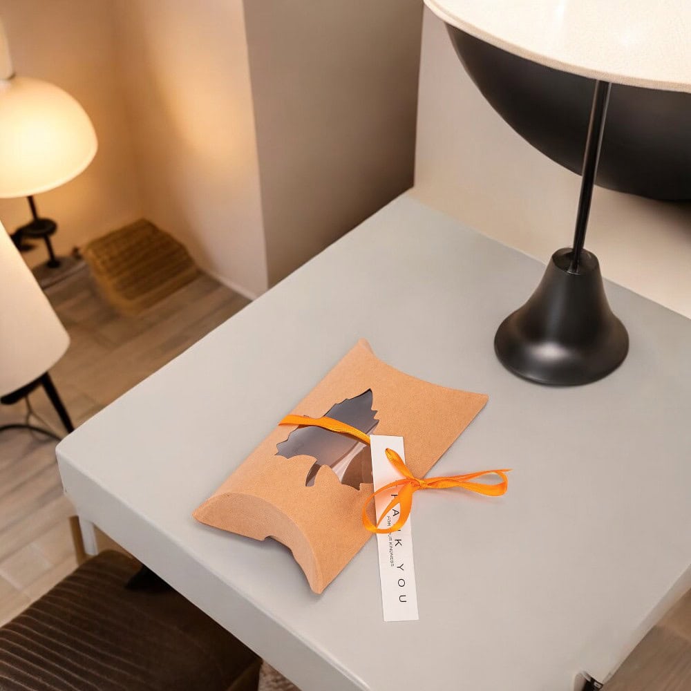 Cutie stil pernă cu fereastră în formă de frunză - kraft (set 50 buc) - CraftUp