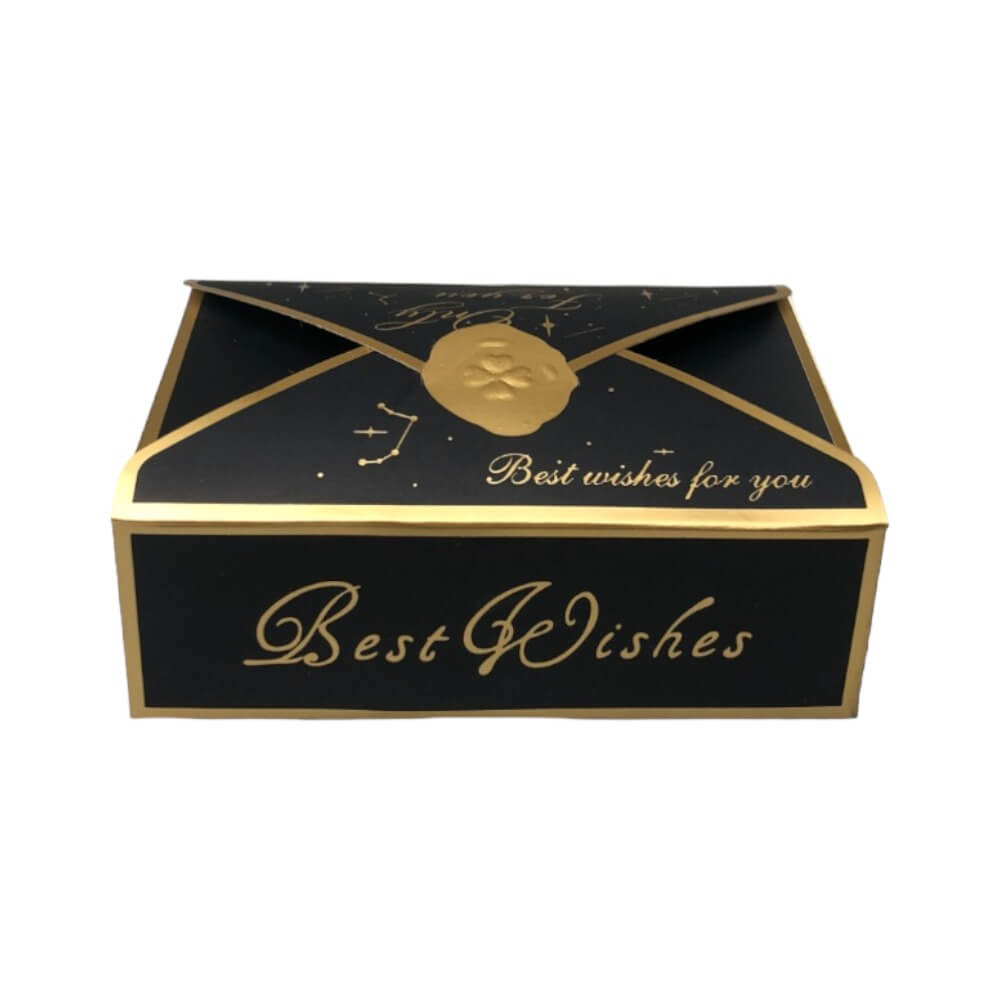 Cutie tip plic din hârtie cu sigiliu auriu 10.5x7x3.5cm - negru (set 50 buc) - CraftUp