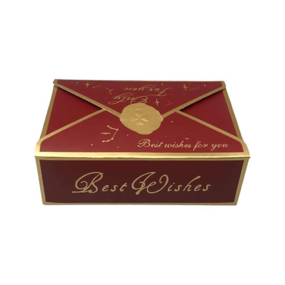 Cutie tip plic din hârtie cu sigiliu auriu 10.5x7x3.5cm - roșu (set 50 buc) - CraftUp