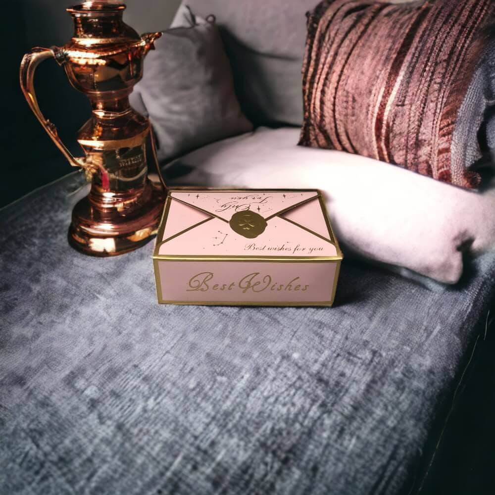 Cutie tip plic din hârtie cu sigiliu auriu 10.5x7x3.5cm - roz (set 50 buc) - CraftUp