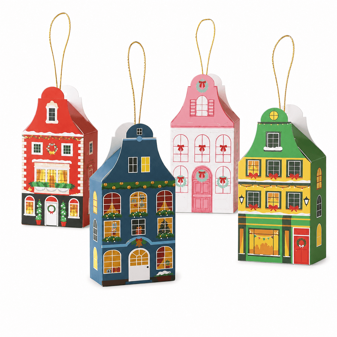 Cutii Crăciun formă căsuță cu fir auriu - multicolor (set 12 buc) - CraftUp