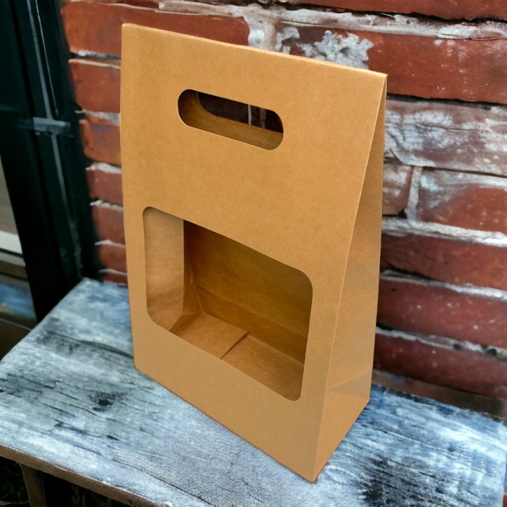 Cutii cu fereastră și mâner - maro (set 5 buc) - CraftUp