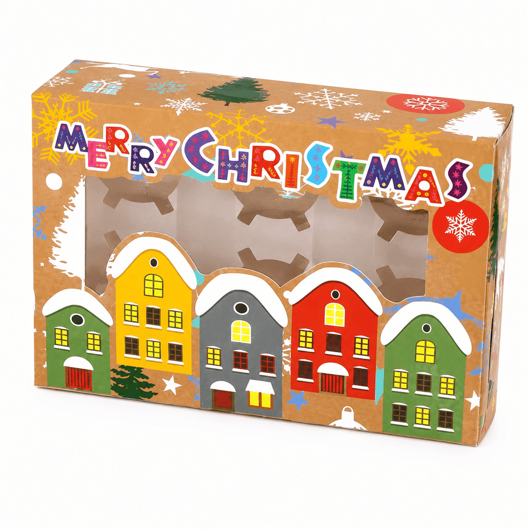 Cutii de Crăciun cu model căsuțe și 6 compartimente - multicolor (set 25 buc) - CraftUp