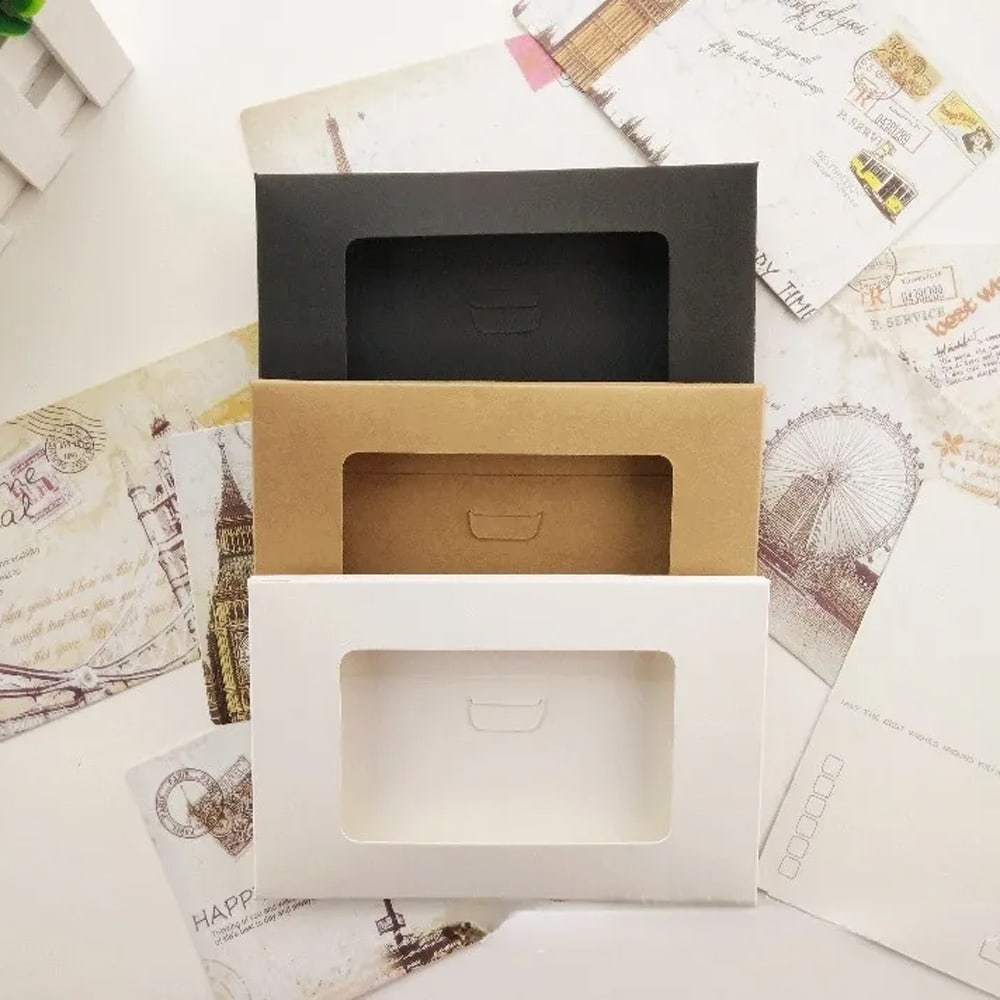 Cutii mici dreptunghiulare cu fereastră - kraft (set 100 buc) 15.5x10x0.5cm - CraftUp