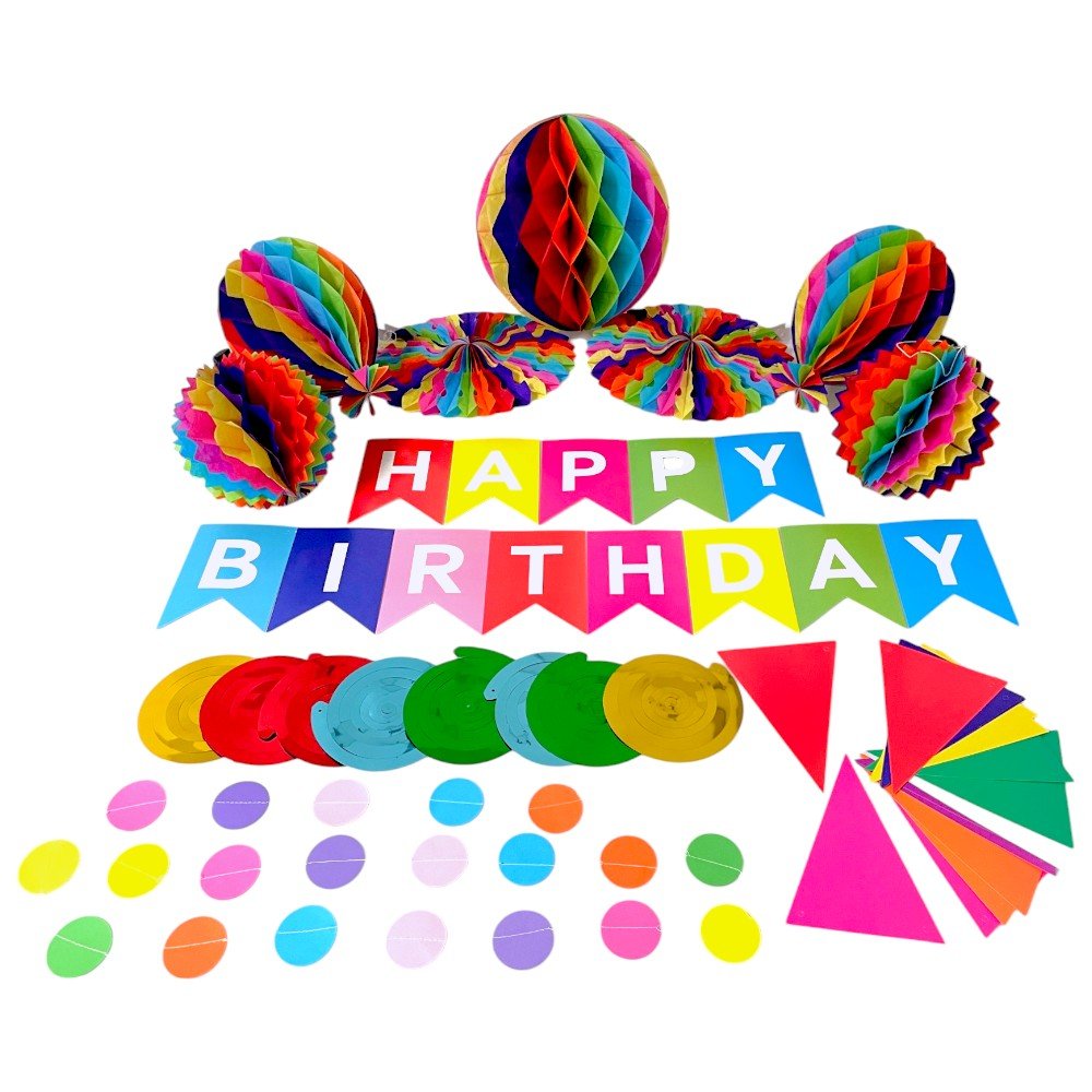 Decorațiune hârtie petrecere mix banner și pom pom curcubeu - CraftUp