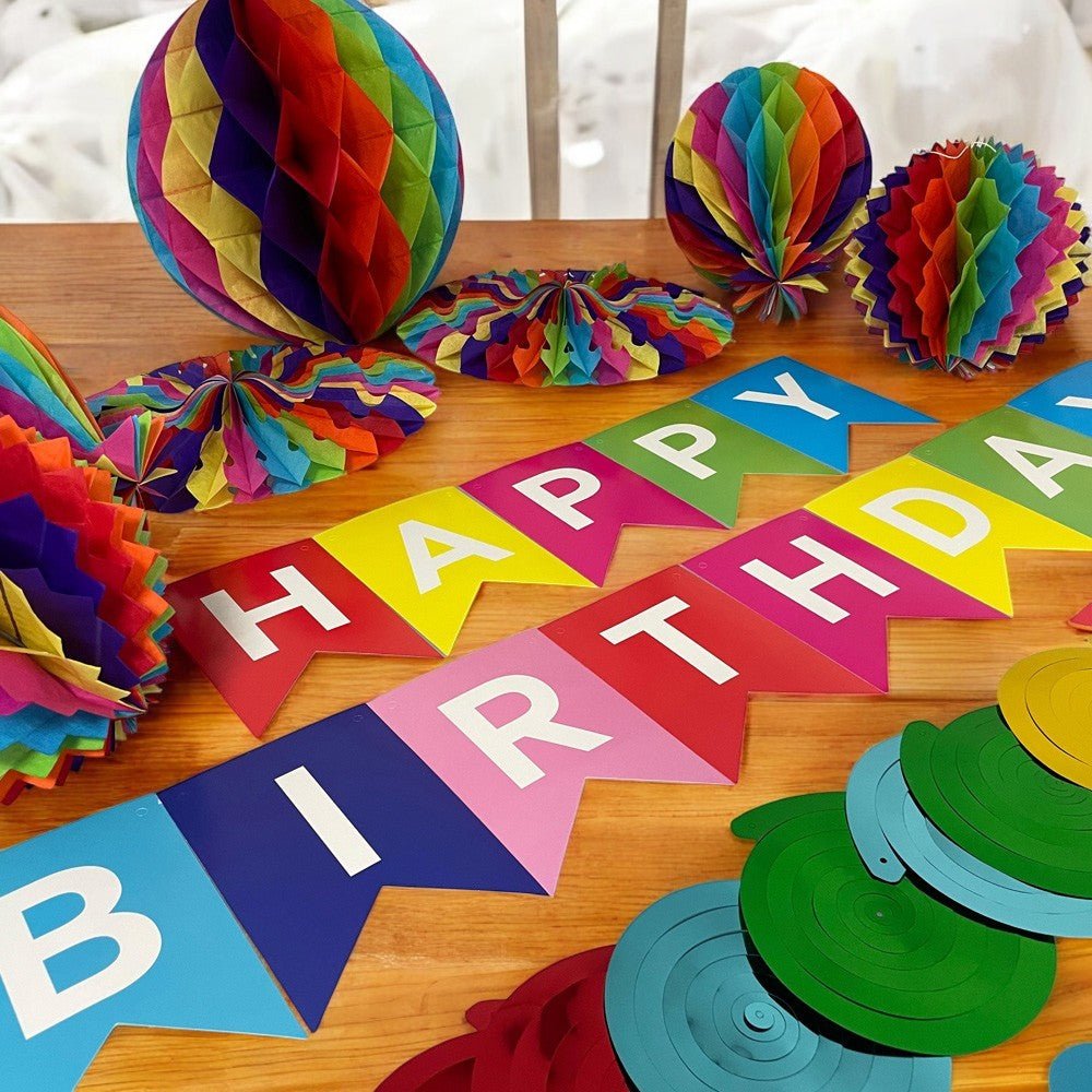Decorațiune hârtie petrecere mix banner și pom pom curcubeu - CraftUp