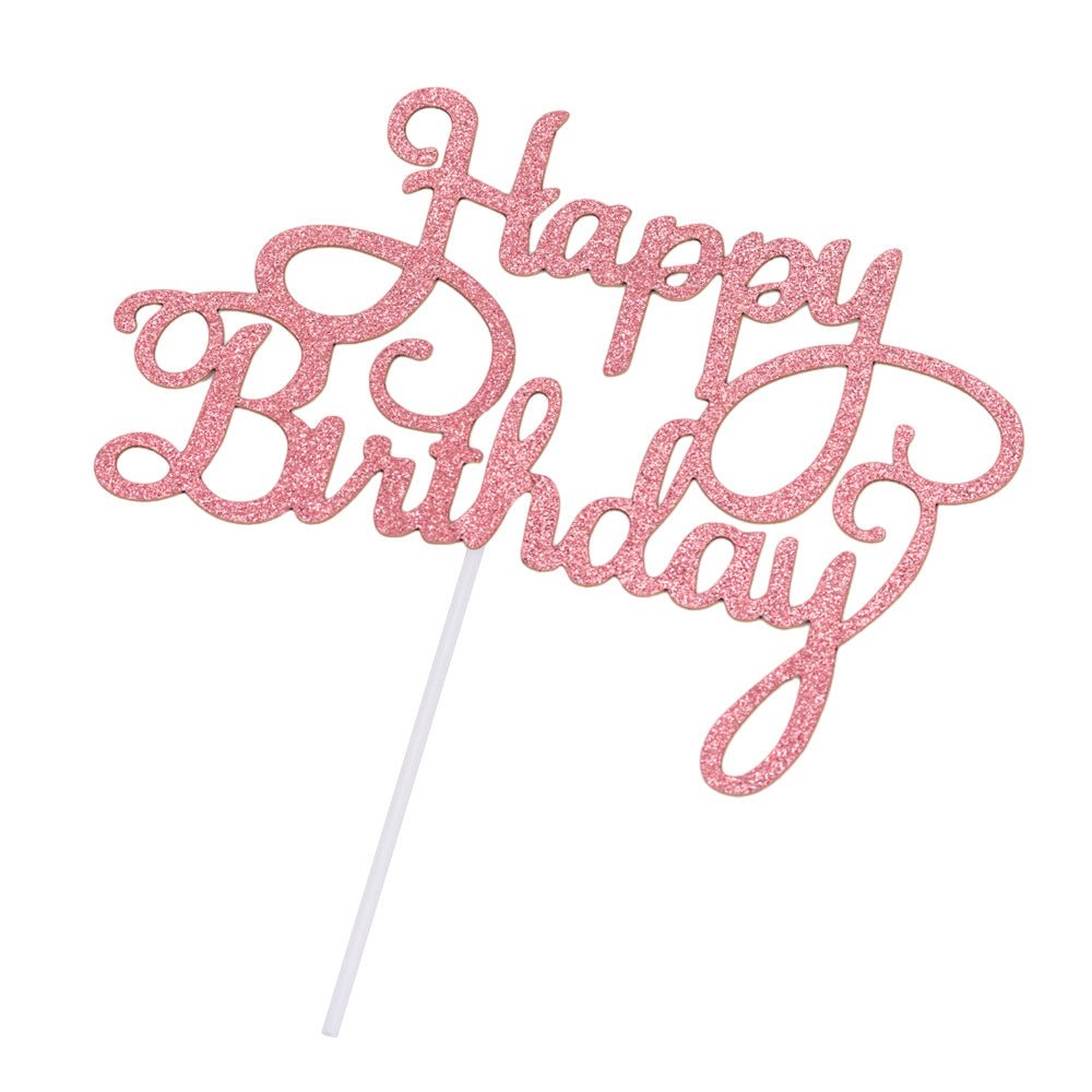 Decorațiune tort Happy Birthday - Roz (set 10 buc) 8x14cm - CraftUp