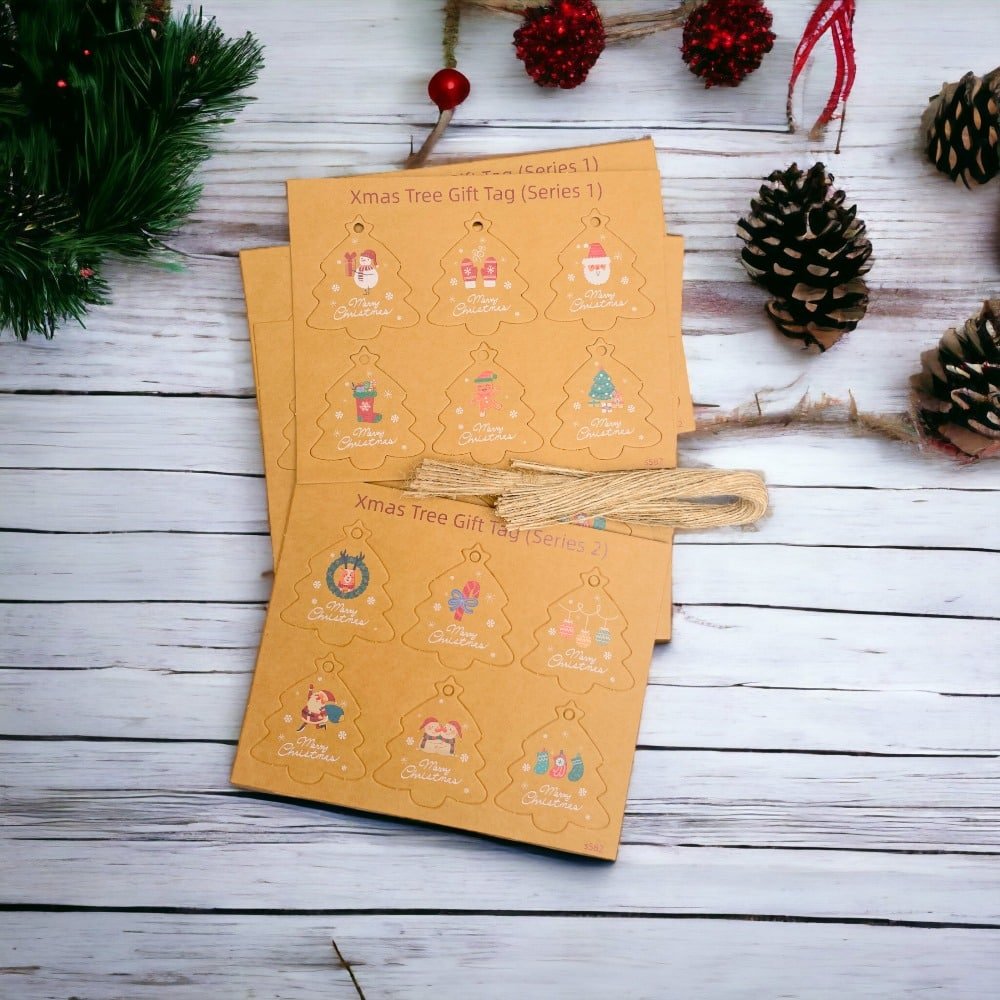 Etichete brad de Crăciun cu sfoară iută - model 7 (set 48 buc) - CraftUp