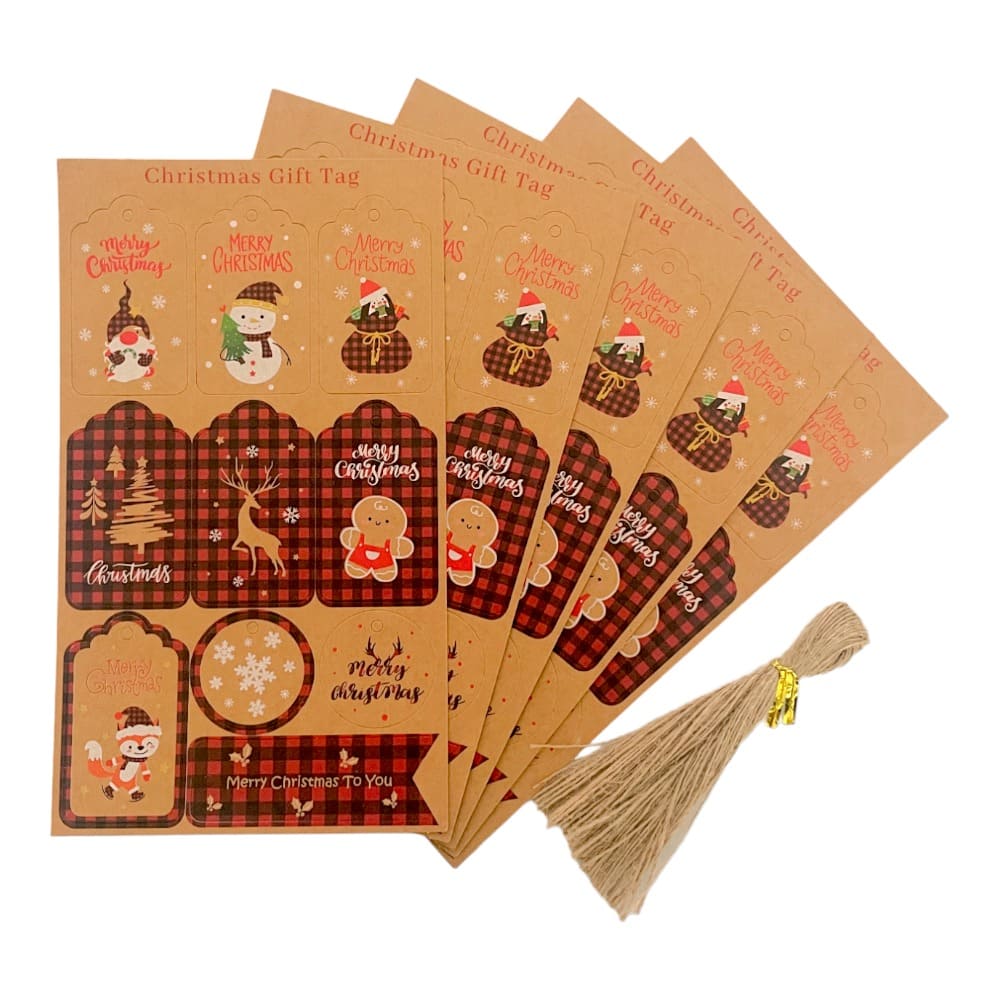 Etichete Crăciun forme diferite cu sfoară iută - model 2 (set 50 buc) - CraftUp