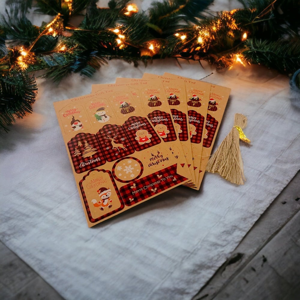 Etichete Crăciun forme diferite cu sfoară iută - model 2 (set 50 buc) - CraftUp