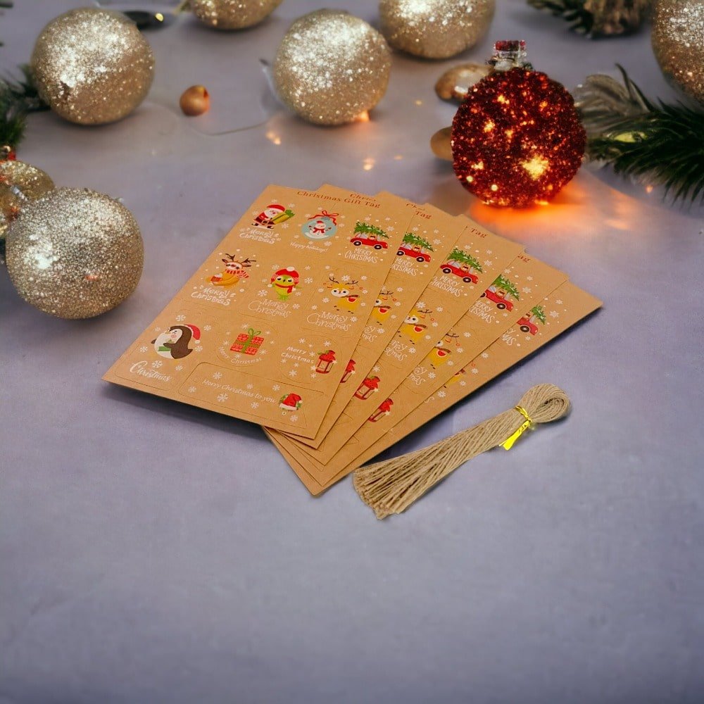 Etichete Crăciun forme diferite cu sfoară iută - model 3 (set 50 buc) - CraftUp