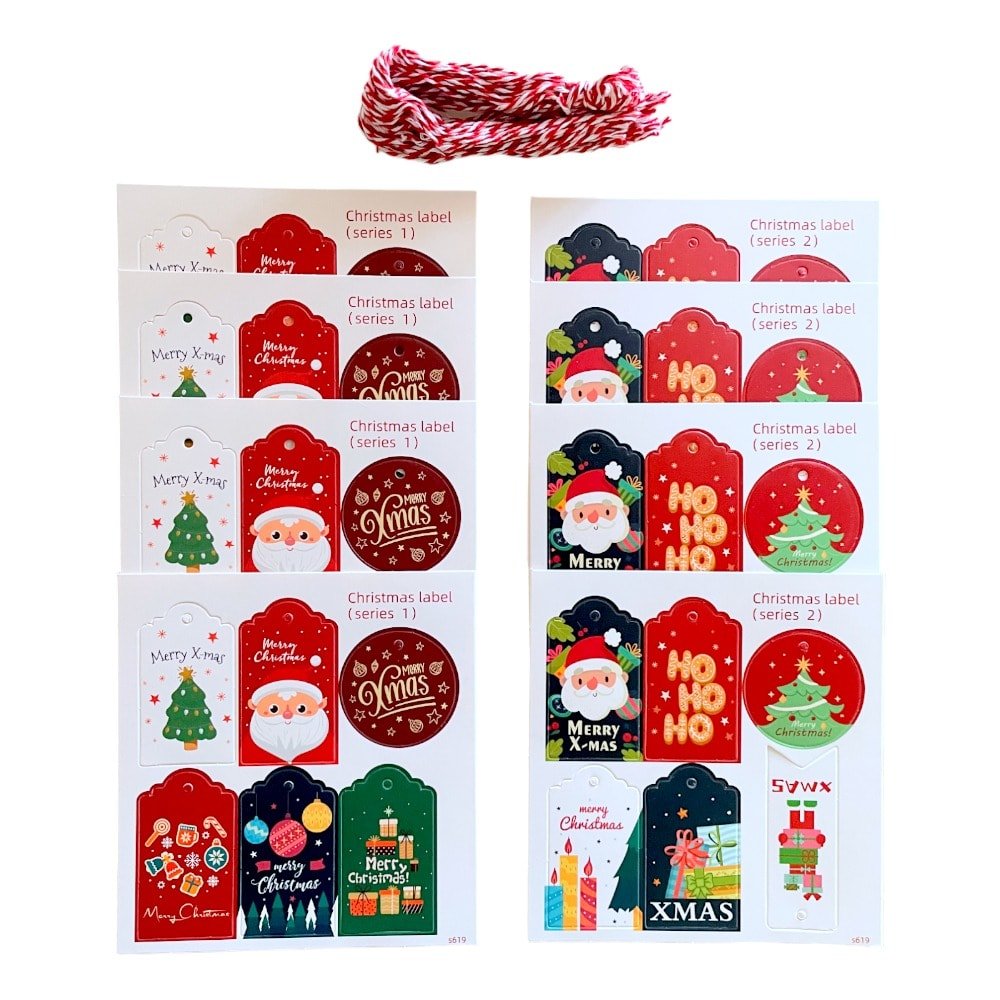 Etichete Crăciun forme diferite cu sfoară iută - model 8 (set 48 buc) - CraftUp