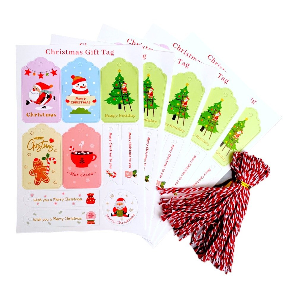 Etichete Crăciun forme diferite cu șnur - model 1 (set 50 buc) - CraftUp