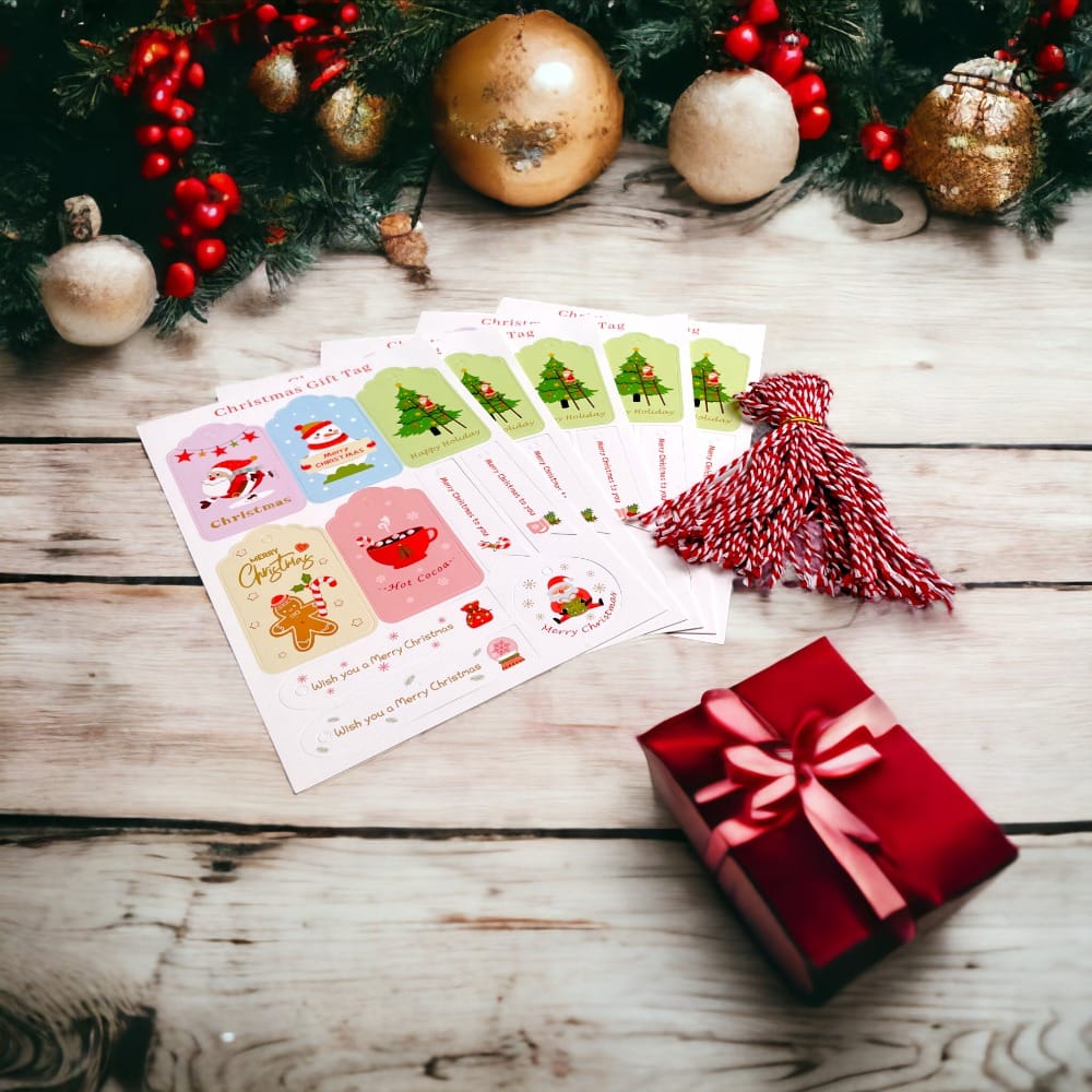 Etichete Crăciun forme diferite cu șnur - model 1 (set 50 buc) - CraftUp