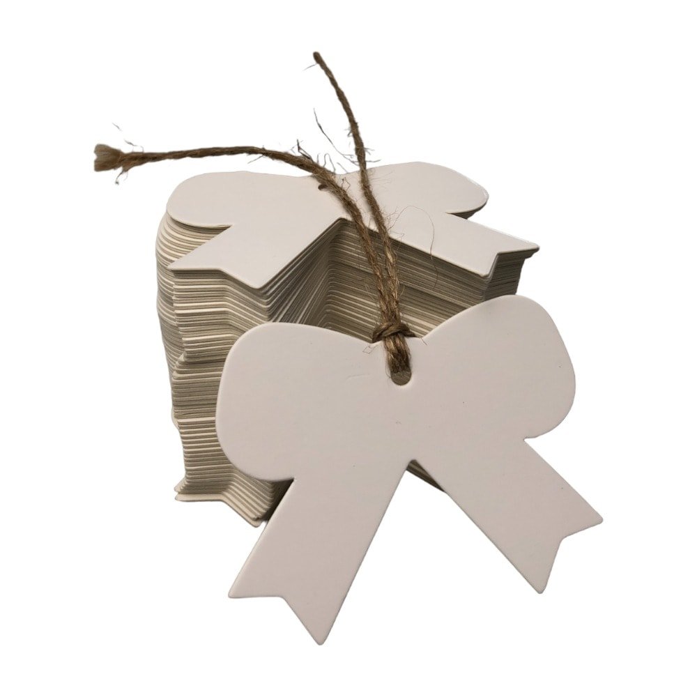 Etichete din hârtie in forma de funda 5x6.5cm - alb (set 100 buc) - CraftUp