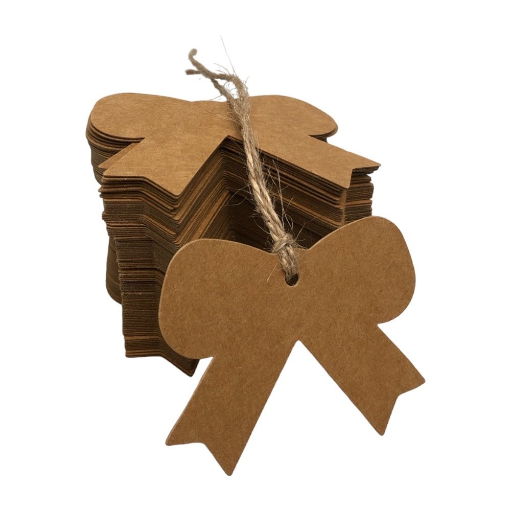 Etichete din hârtie în formă de fundă 5x6.5cm - kraft (set 100 buc) - CraftUp