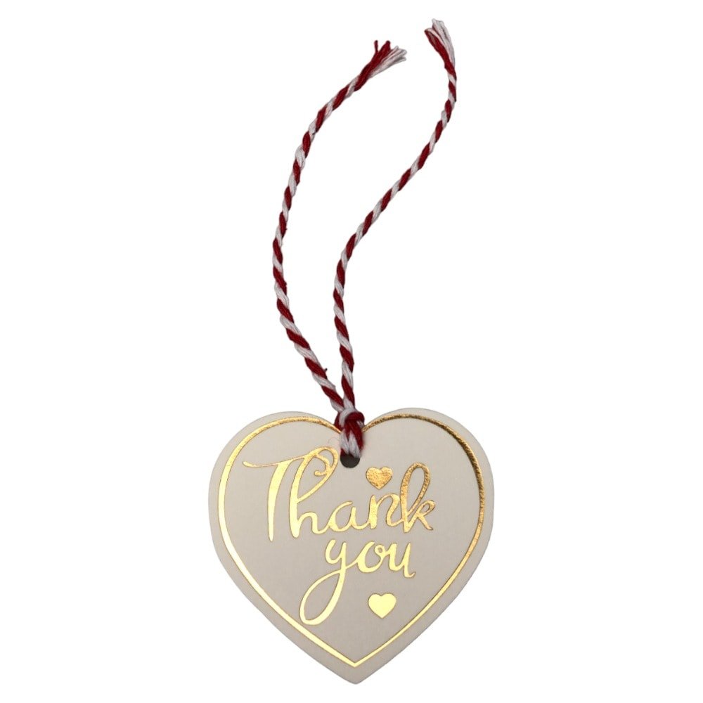 Etichete din hârtie în formă de inimă Thank you 5cm - alb (set 100 buc) - CraftUp
