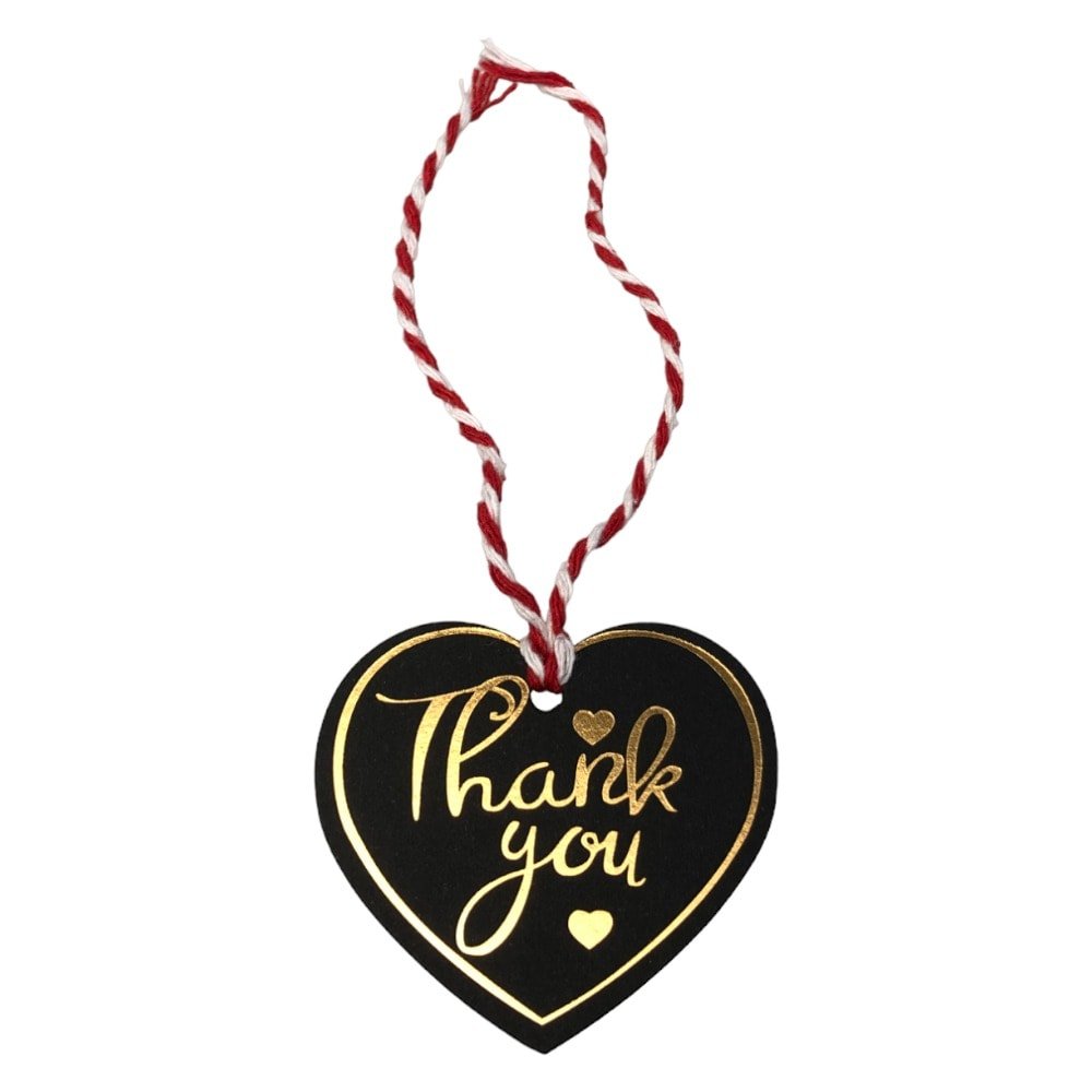 Etichete din hârtie în formă de inimă Thank you 5cm - negru (set 100 buc) - CraftUp