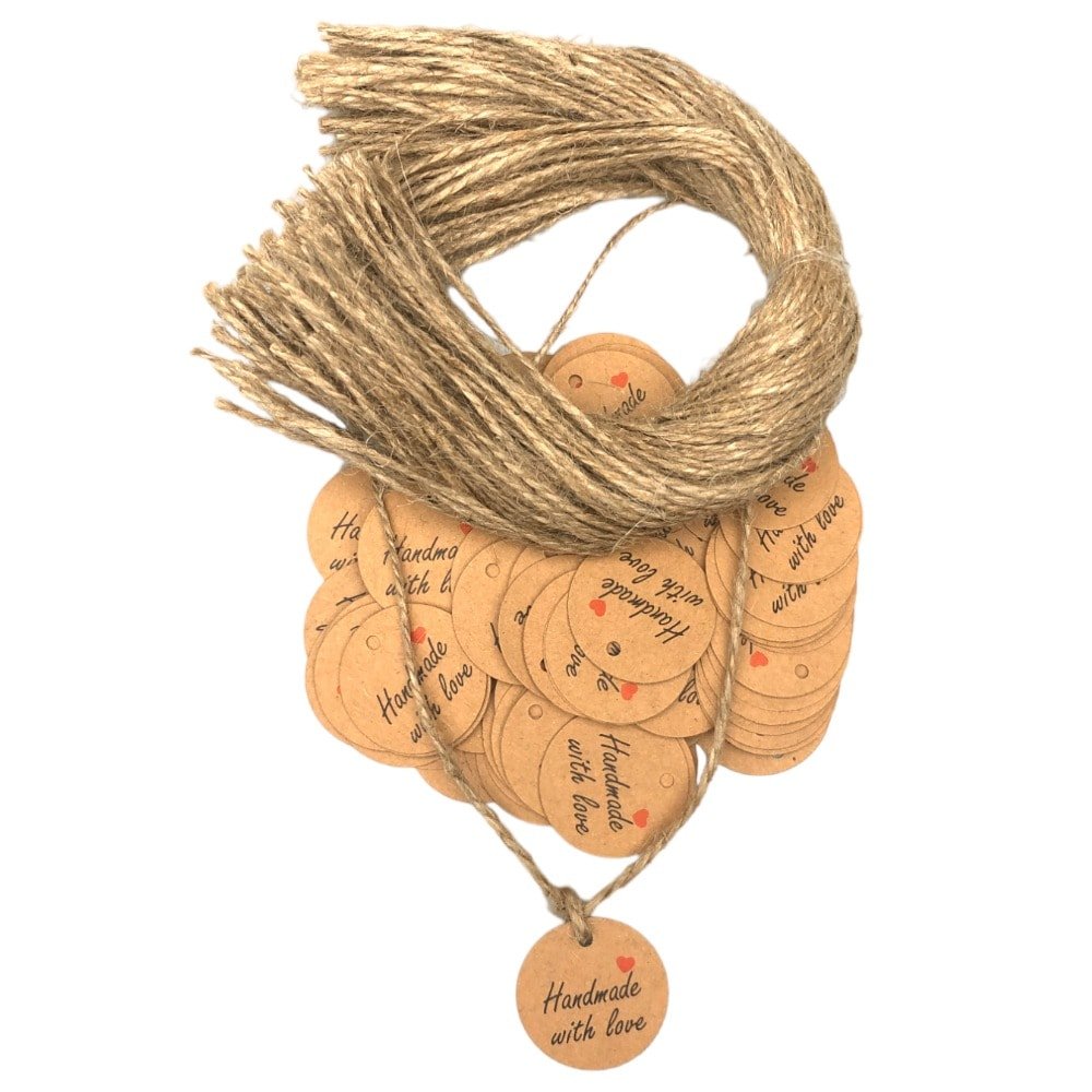 Etichete din hârtie rotunde Handmade 3cm - kraft (set 100 buc) - CraftUp