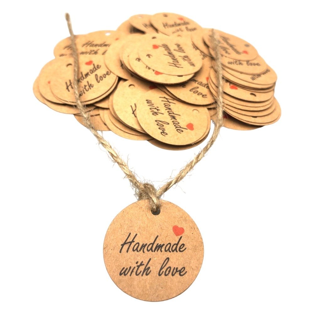 Etichete din hârtie rotunde Handmade 3cm - kraft (set 100 buc) - CraftUp
