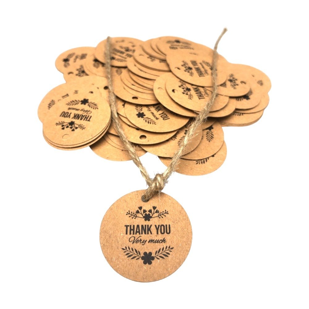 Etichete din hârtie rotunde Thank you 3cm - kraft (set 100 buc) - CraftUp