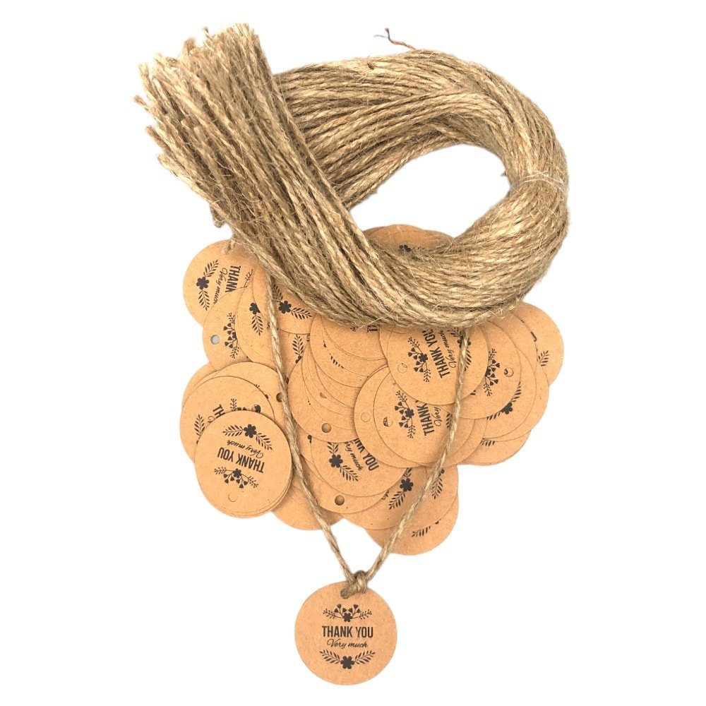 Etichete din hârtie rotunde Thank you 3cm - kraft (set 100 buc) - CraftUp