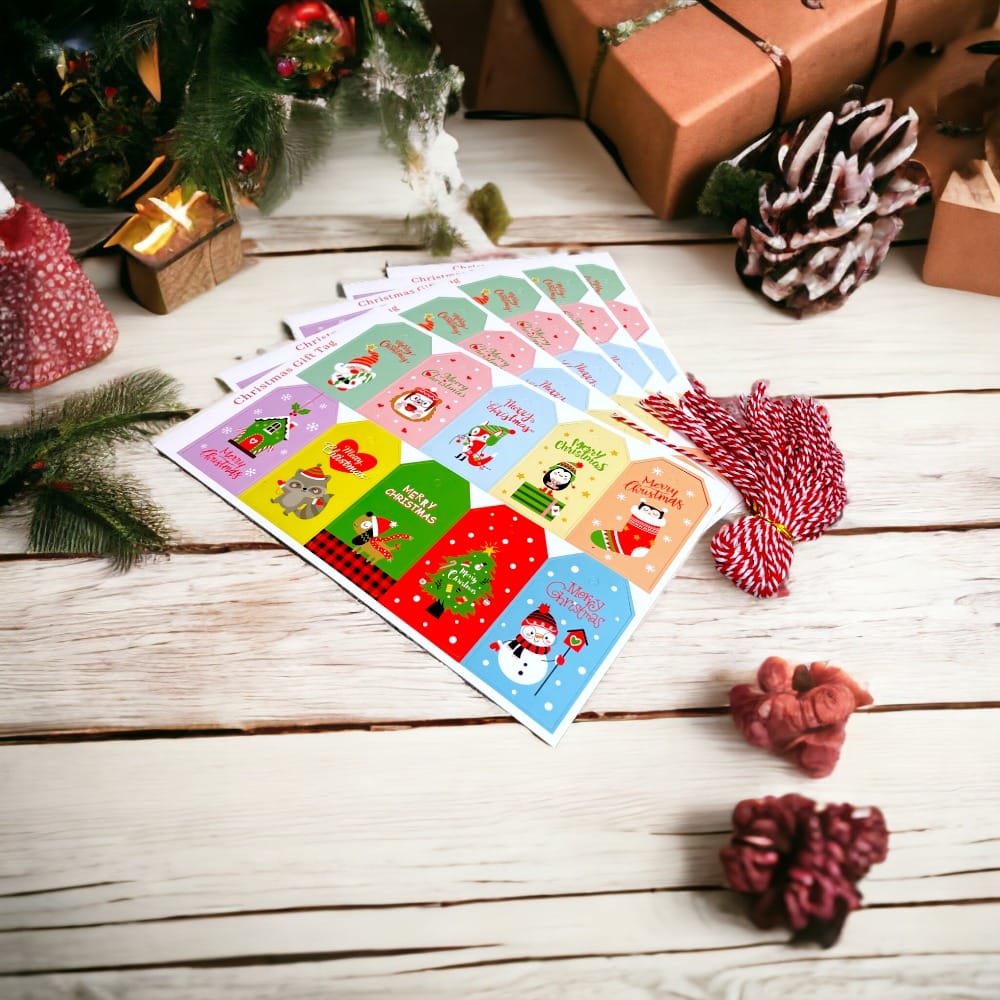 Etichete dreptunghiulare Crăciun cu șnur - model 5 (set 50 buc) - CraftUp