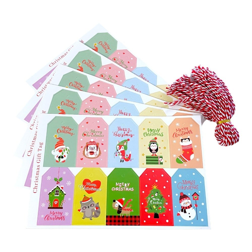 Etichete dreptunghiulare Crăciun cu șnur - model 5 (set 50 buc) - CraftUp