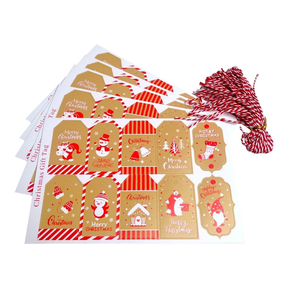 Etichete dreptunghiulare Crăciun cu șnur - model 6 (set 50 buc) - CraftUp