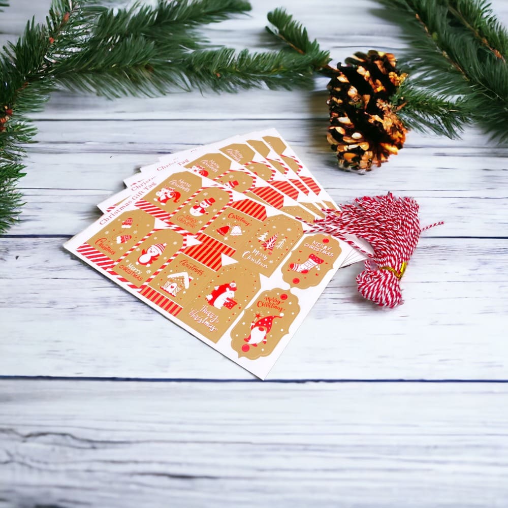 Etichete dreptunghiulare Crăciun cu șnur - model 6 (set 50 buc) - CraftUp