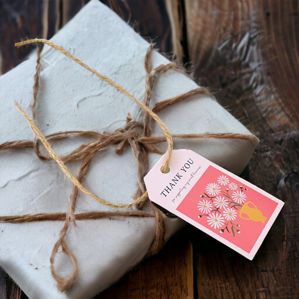 Etichete dreptunghiulare cu flori și mesaj Thank you 4x7cm - model 1 (set 50 buc) - CraftUp