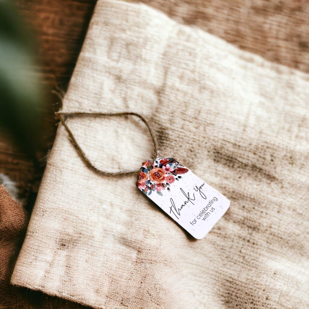 Etichete dreptunghiulare cu flori și mesaj Thank you 4x7cm - model 2 (set 50 buc) - CraftUp