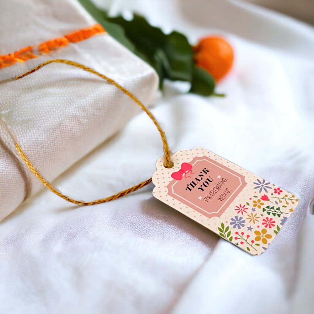 Etichete dreptunghiulare cu flori și mesaj Thank you 4x7cm - model 3 (set 50 buc) - CraftUp