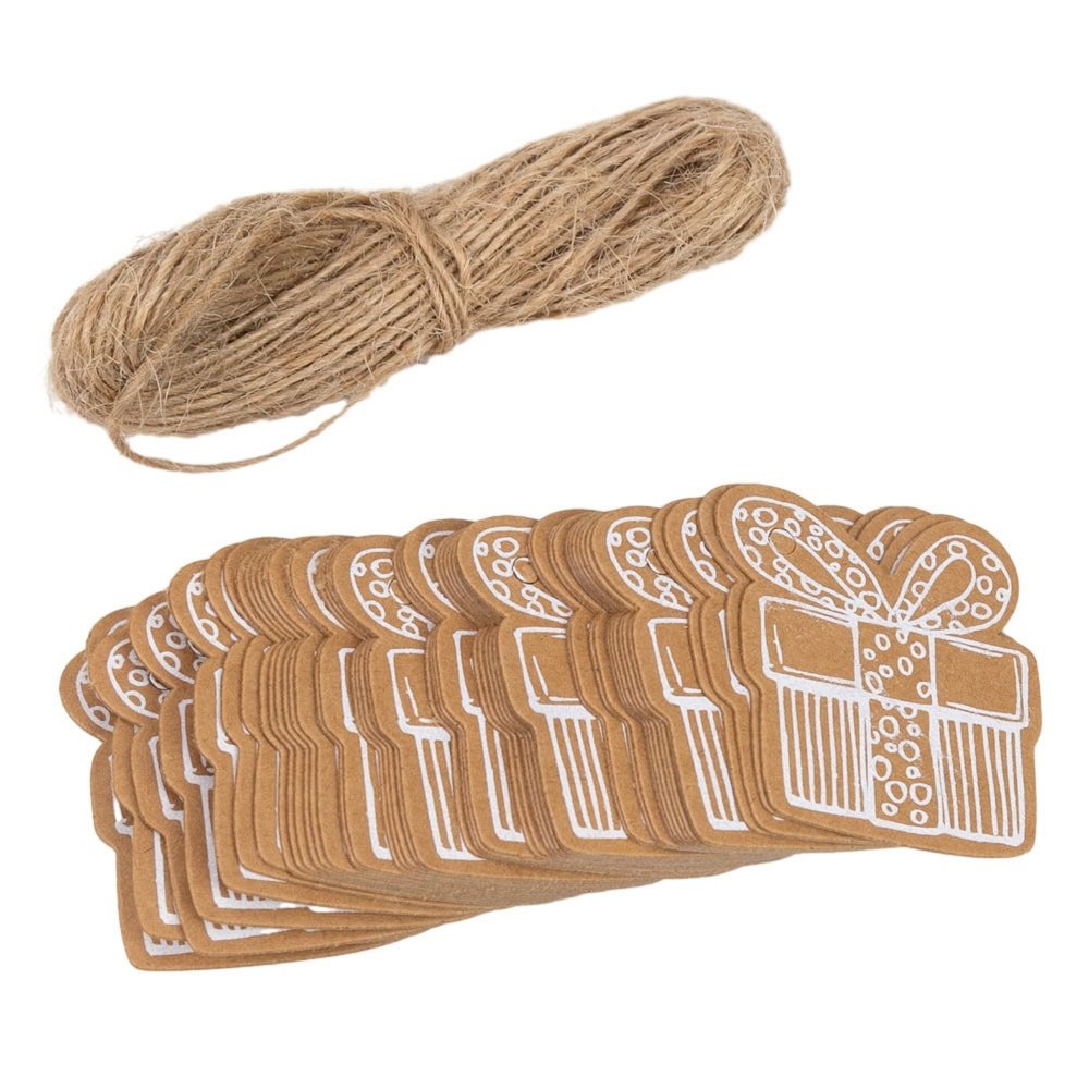 Etichete formă cadou de Crăciun cu sfoară - kraft (set 50 buc) - CraftUp