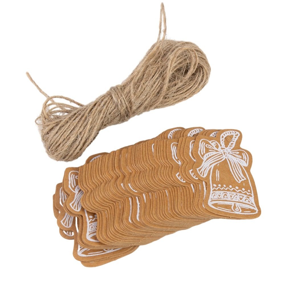 Etichete formă clopoțel de Crăciun cu sfoară - kraft (set 50 buc) - CraftUp