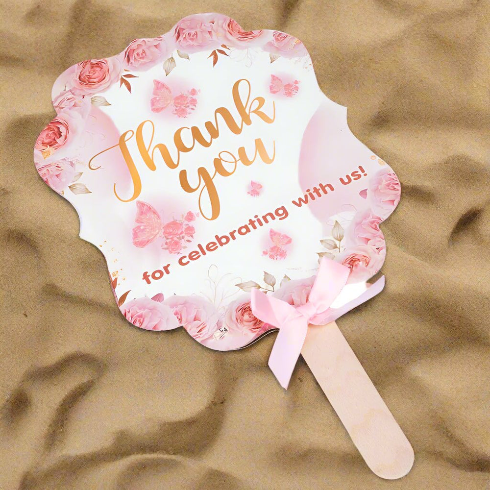 Evantai hârtie Thank you - roz (set 10 buc) - 17x20cm - CraftUp