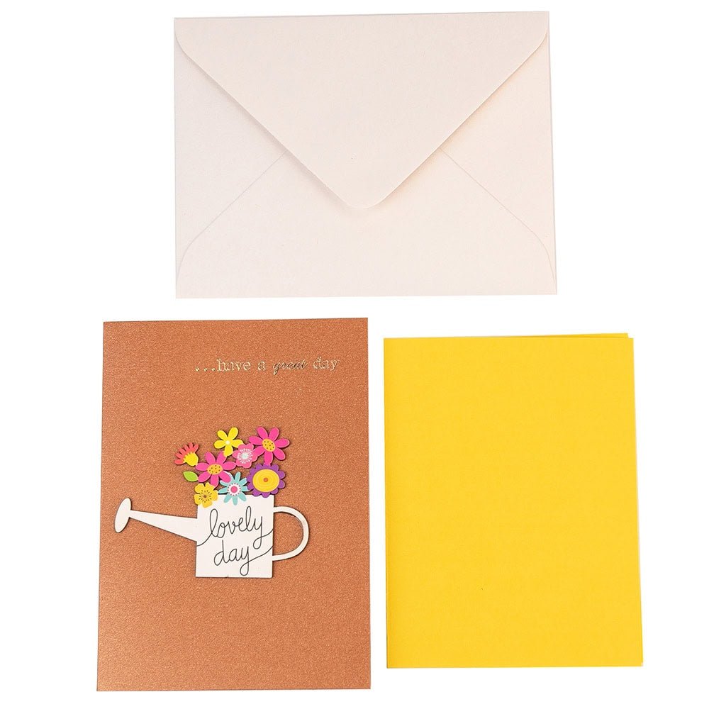 Felicitare 3D cu flori, mesaj Lovely Day și plic - maro - CraftUp